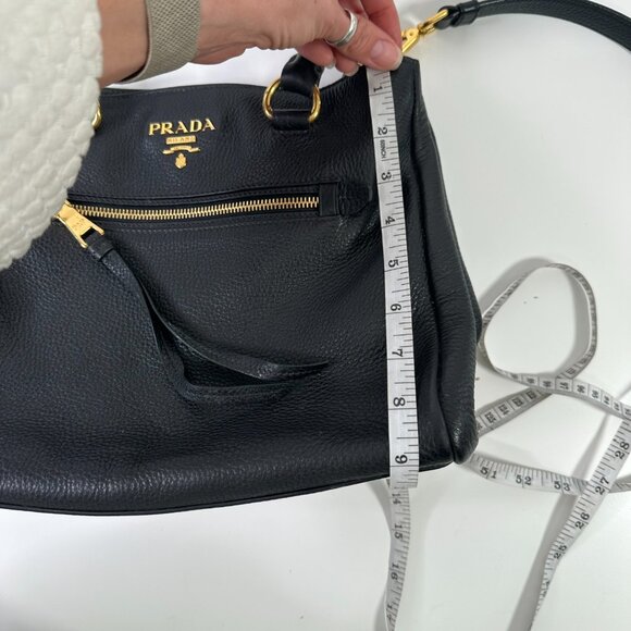 Prada Women's Black Leather Bottom Studs Adjustable Shoulder Handbag Size Small - Picture 11 of 12